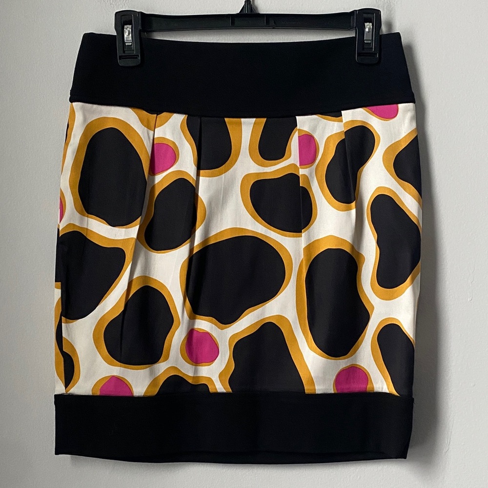 Diane Von Furstenberg Black, Gold, and Pink Silk Mini Skirt